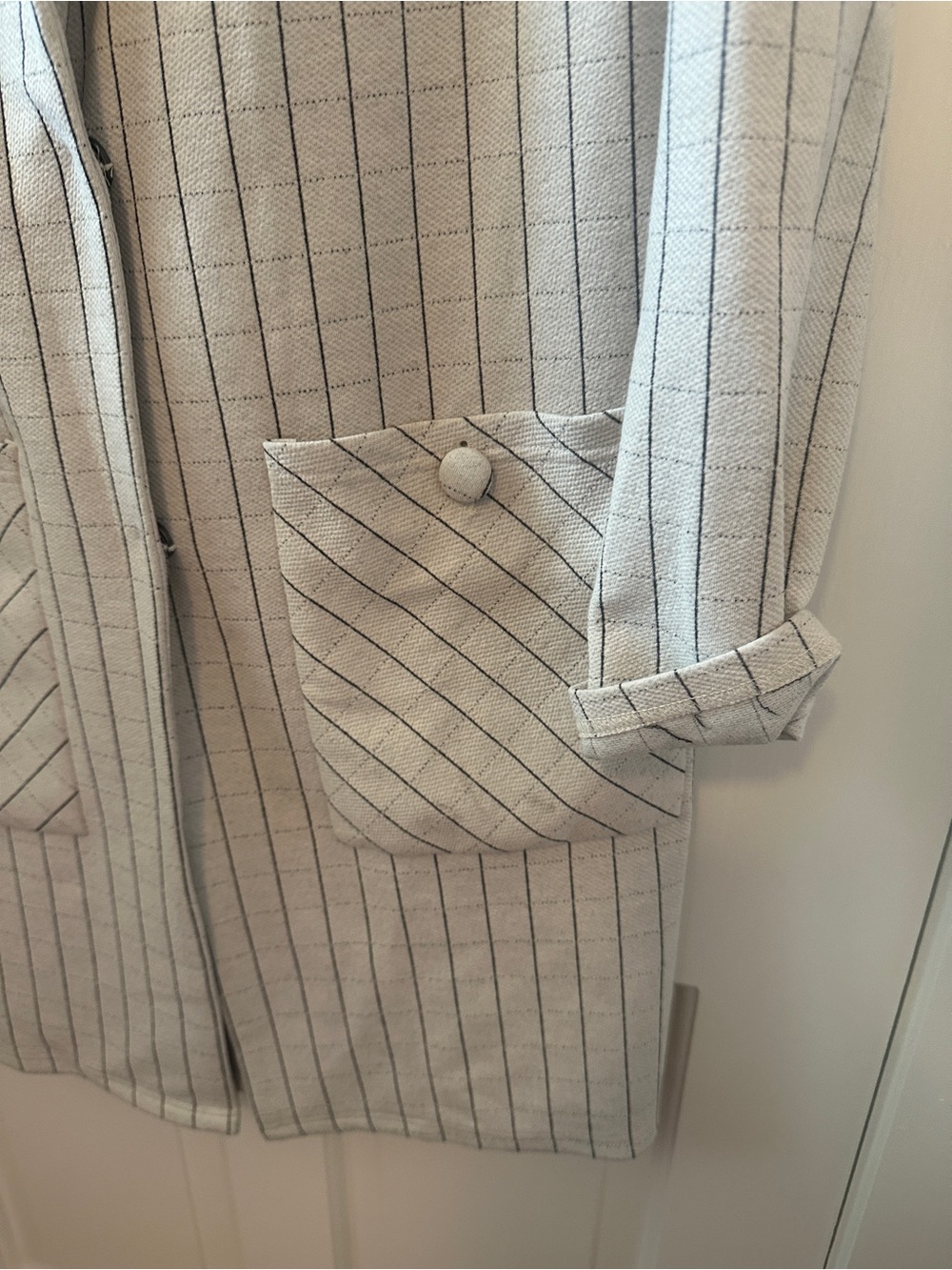 Anthropologie Cream Pinstripe Longline Haryn Blazer - Picture 7 of 11